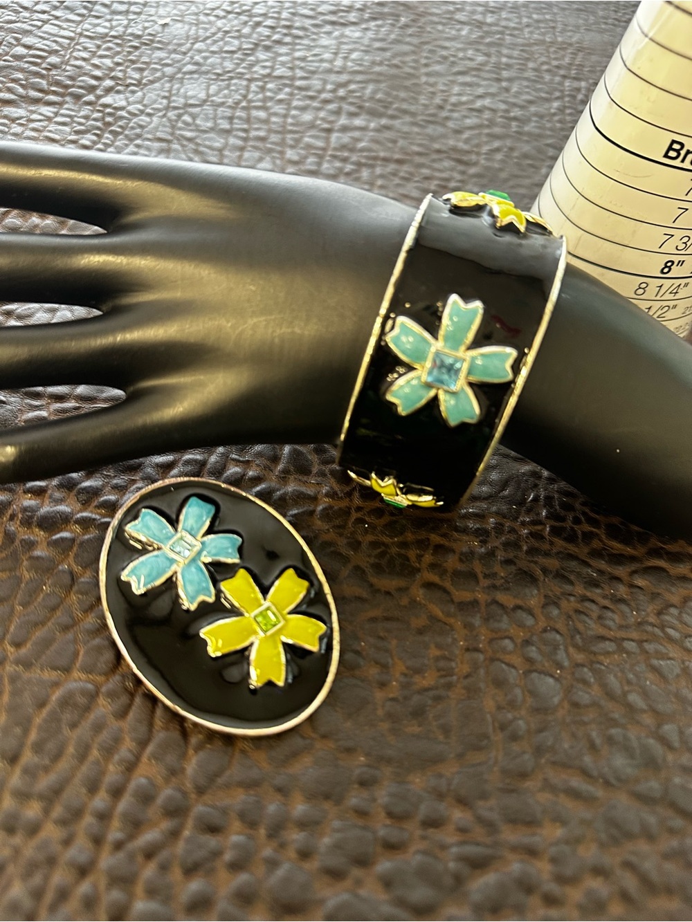 Enamel cuff bracelet and pendant